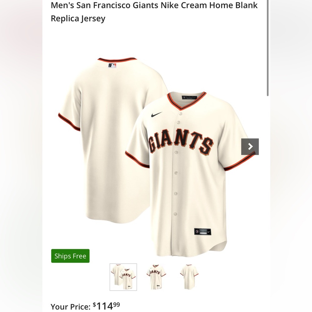San Francisco Giants Nike Cream Home Blank Replica Jersey - Never Worn